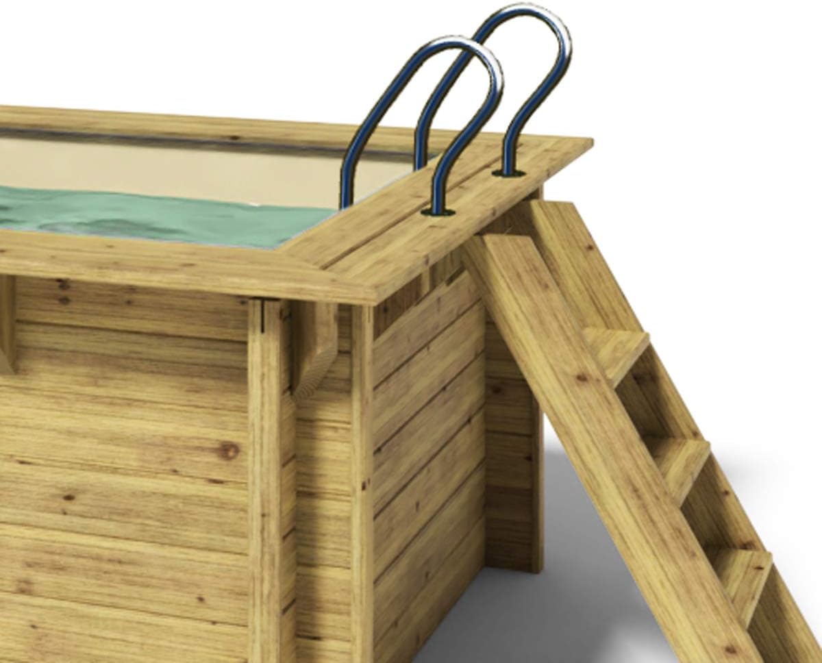 Paradies Pool® Holzpool Lulu Komplettset inkl. Filteranlage, Edelstahlleiter Tiefbecken, Folie Sand mit 0,8mm Stärke, Viereck-Pool, 200 x 200 x 104, Menge: 1 Stück
