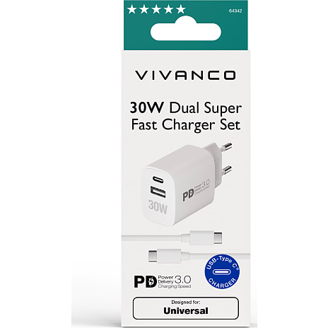 Vivanco hurtigoplader 30 W - hvid