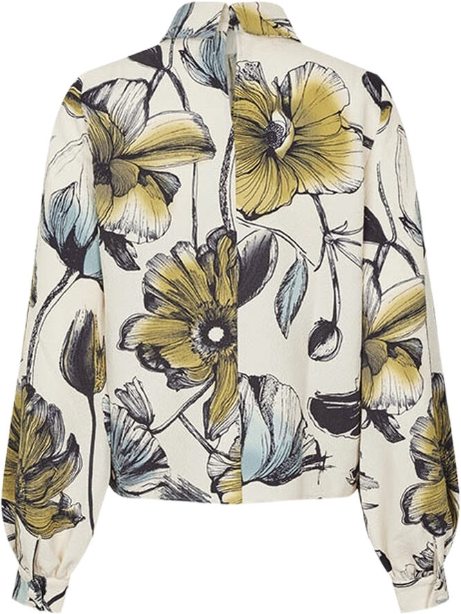 Stine Goya Gathered Long Sleeve Top, 2259 Structure Stretch Fine line poppies