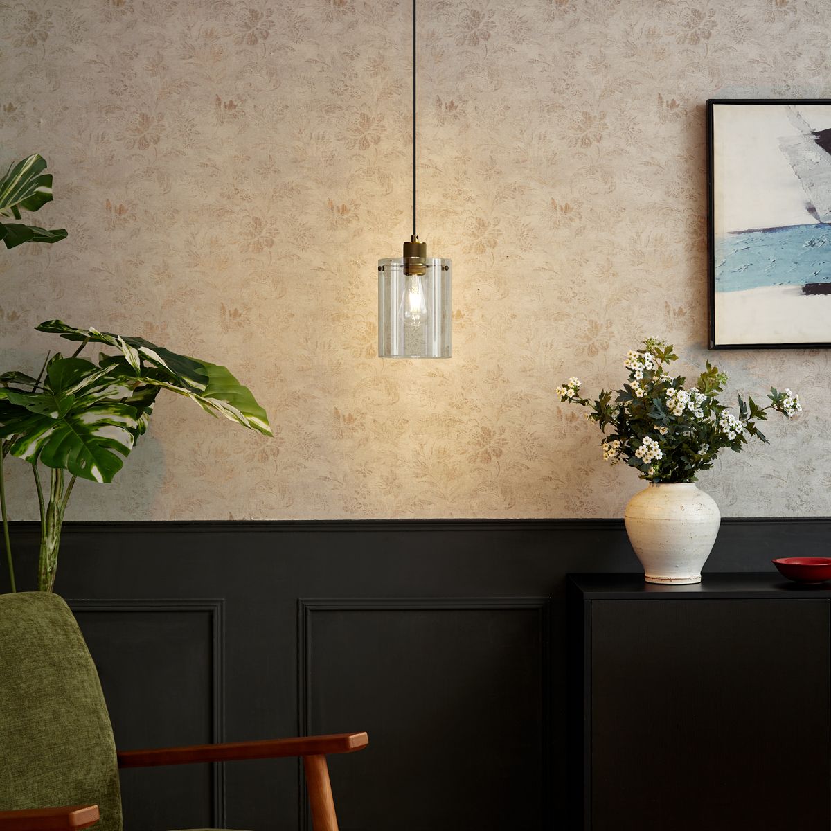 Design hanglamp brons met helder glas - Domo