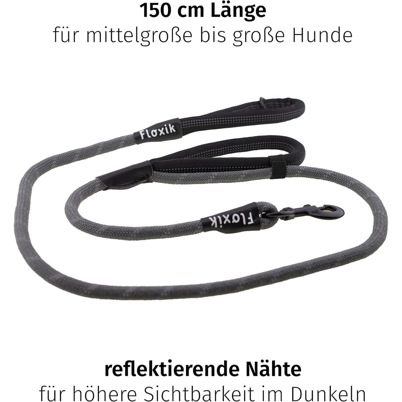Floxik Tauleine für Hunde - 1,5m Hundeleine mit Zwei Griffen grau