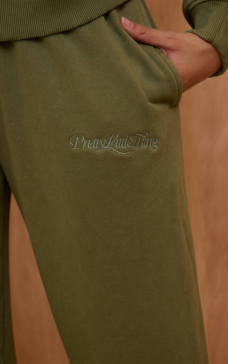 Vert Sauge Jogger Droit Plt En Molleton Délavé À L'acide Avec Broderie