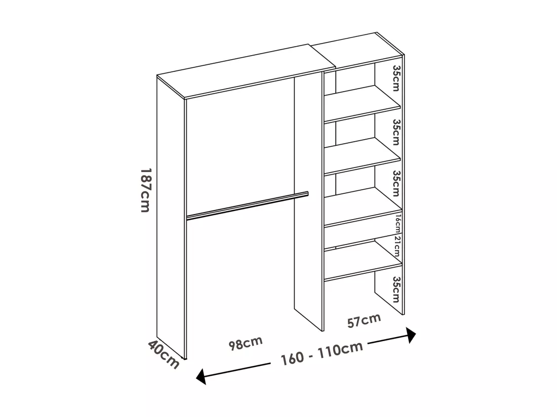 Kit armoire dressing d'angle en bois mélaminé coloris chêne naturel - Longueur 248 x Profondeur 79 x Hauteur 187 cm