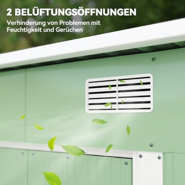 Redskapsbod i metall 2,3 m² 207 x 130 x 182 cm med takvindu gulvramme grønn
