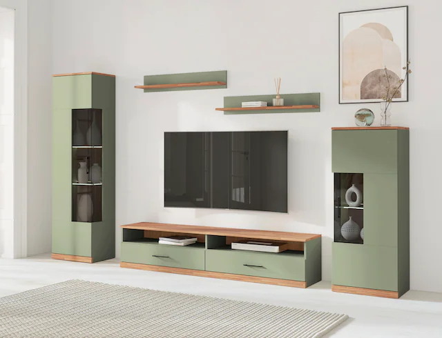 Home affaire Wohnwand »Ribe,Set-5 St.,Oberplatten Eiche massiv,viel Stauraum« 5 Stk. tlg.