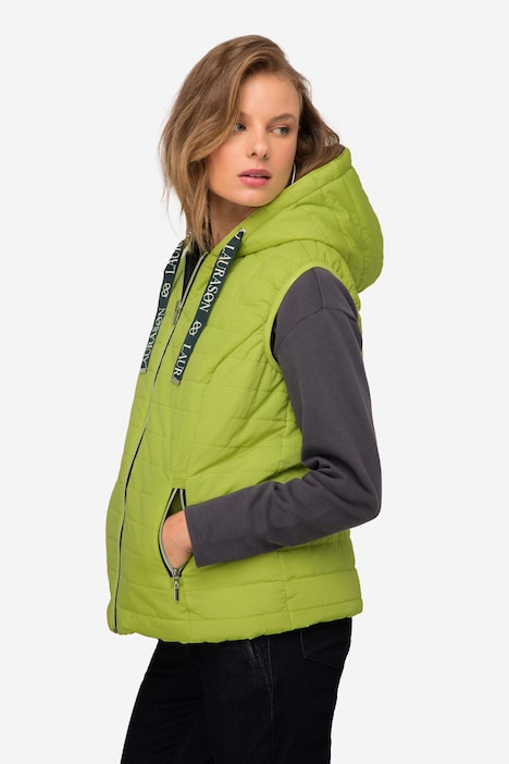 Wende-Steppweste, wasserabweisend, Kapuze, Zipper, ärmellos