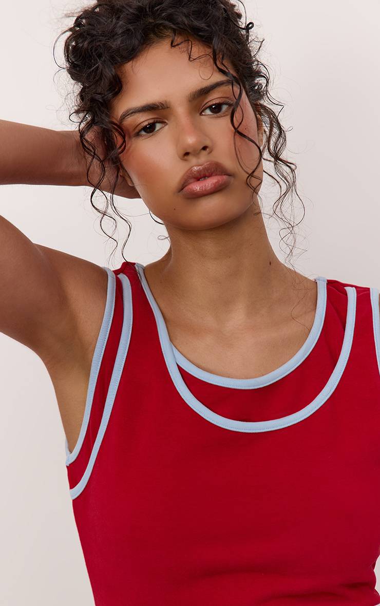 Rouge Débardeur Extensible Doux À Détails Contrastés