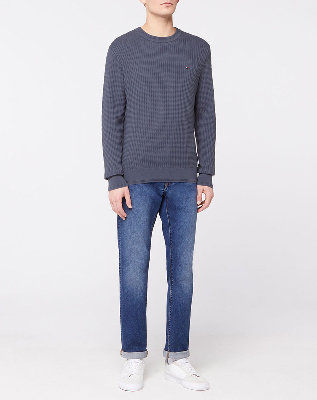 Tommy Hilfiger Pull Grid Structure col rond bleu vintage