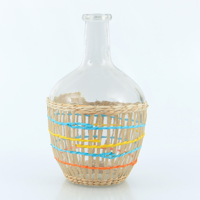 Vase bouteille avec tressage multicolore