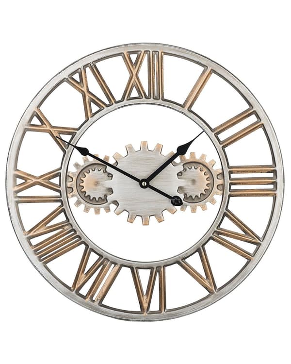 Veggklokke Sølv Jernramme Industriell Design 46 cm Romertall Rund