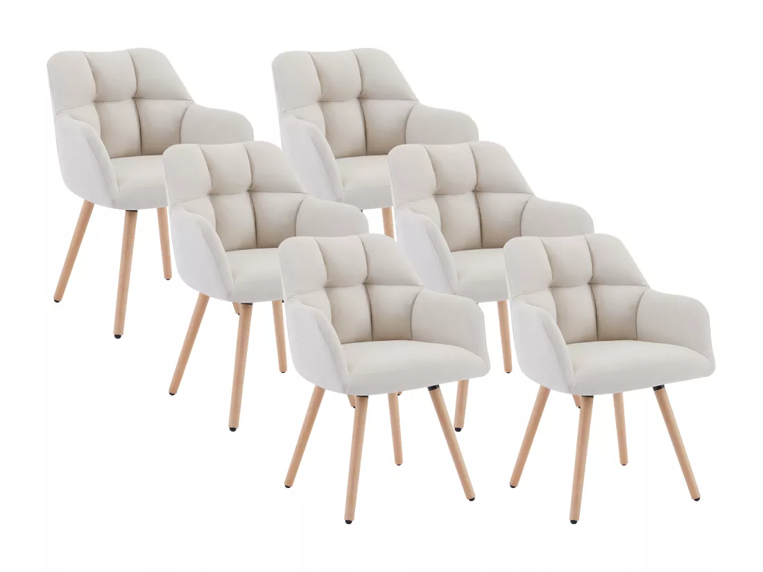 Lot de 6 chaises avec accoudoirs - Tissu et bois de hêtre - Beige - PEGA de Pascal MORABITO