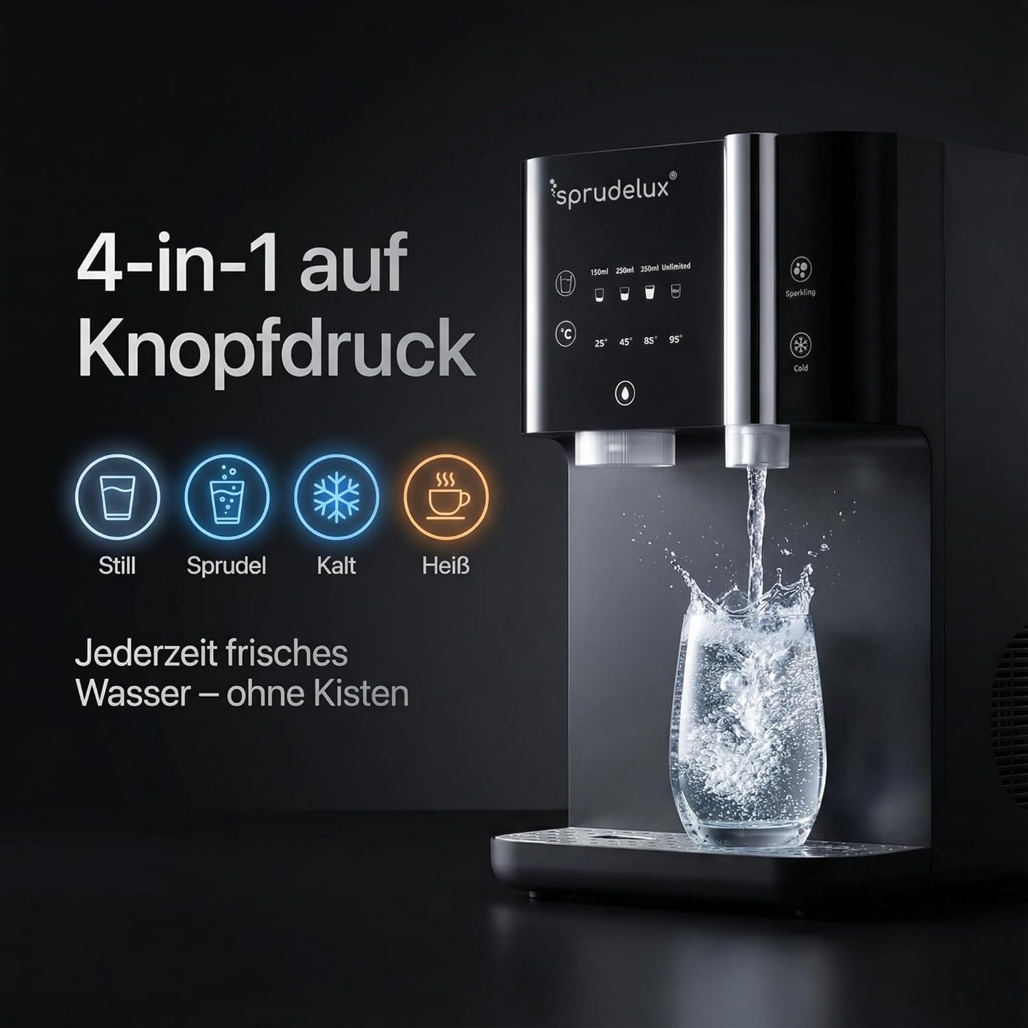 JUMAN SUPREME Wasserspender mit Sprudel & Heißwasser – Umkehrosmose Direct-Flow mit UVC – Wasserfilter mit CO2 – Auftischgerät für Küche & kleine Büros - Tafelwasseranlage | (Wassersprudler)