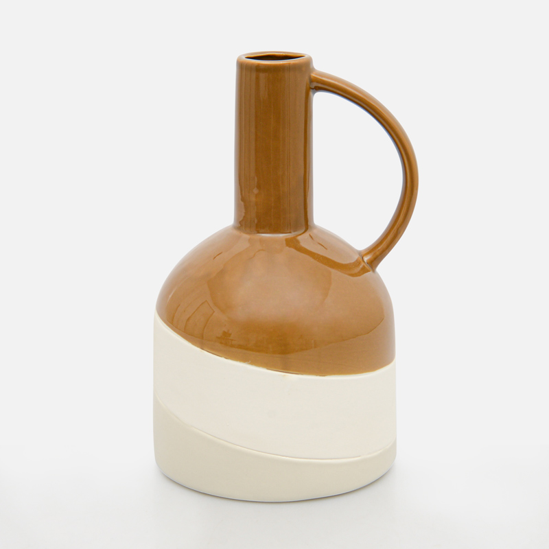 Vase céramique rayé beige marron