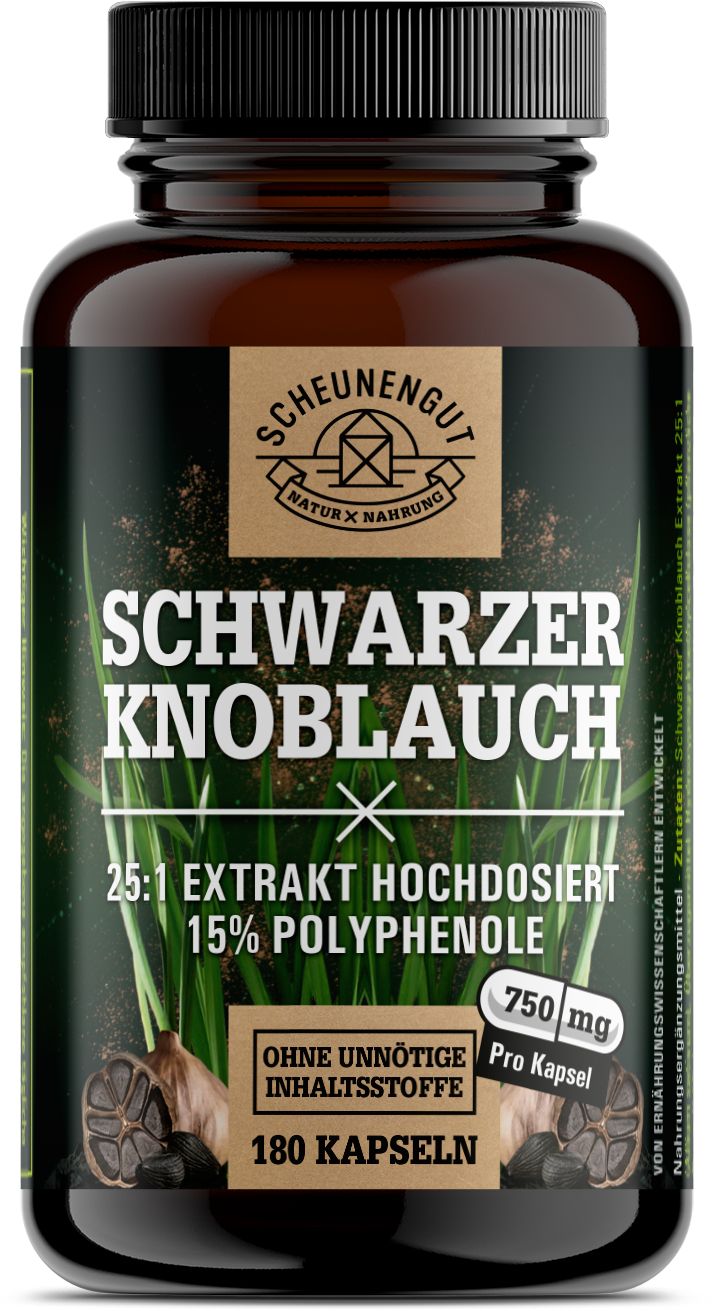 Scheunengut® Schwarzer Knoblauch | 25:1 Extrakt mit natürlichem S-Allylcystein, Allicin & Alliin