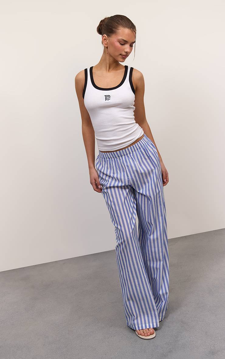 Bleu Pantalon Large En Coton À Rayures