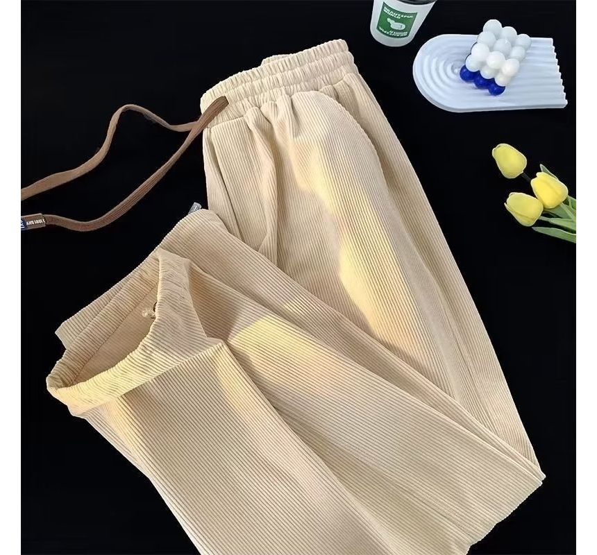 Zoslane - Mid Rise Plain Corduroy Wide Leg Pants