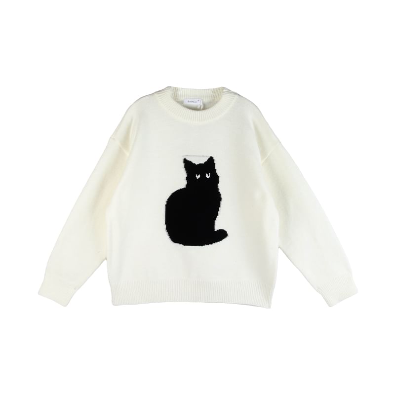 Monroll - Trui met ronde hals en kattenprint