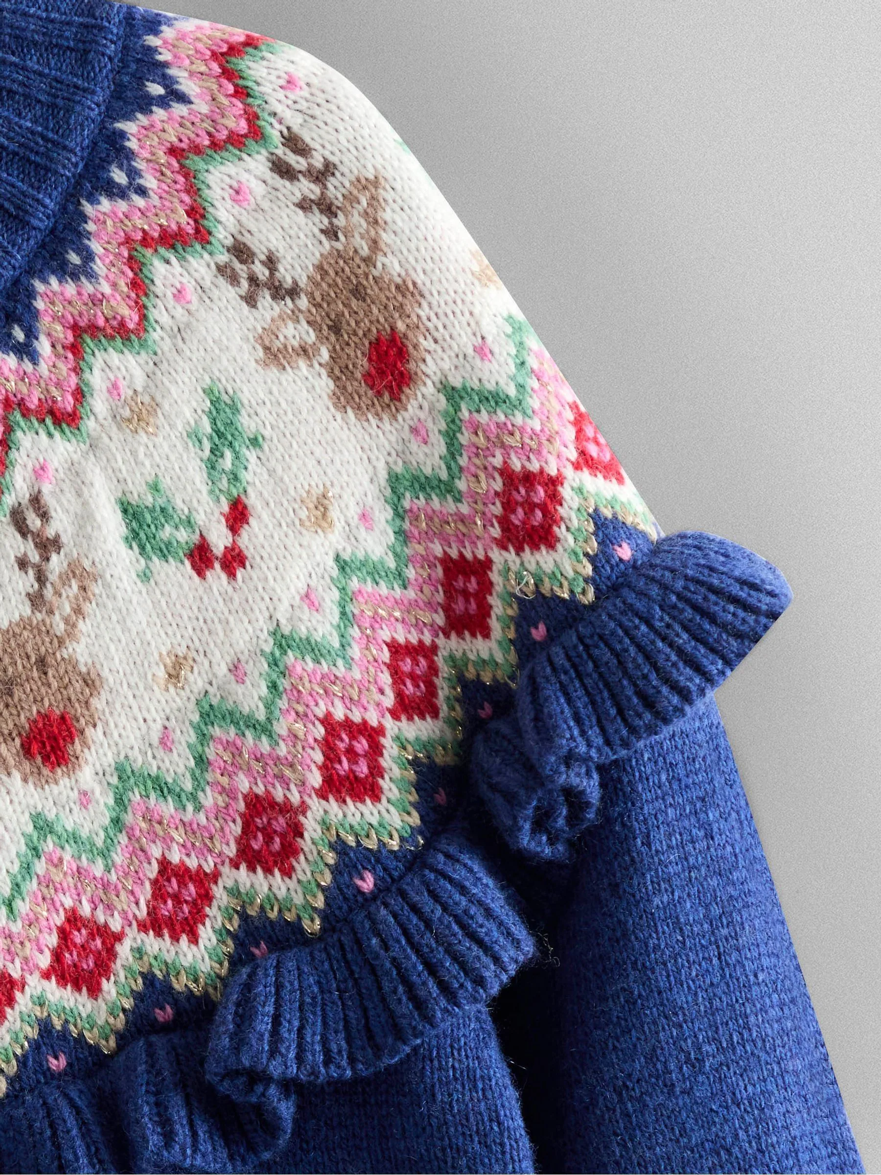 JoJo Maman Bébé - Kerstvest met fairisle en ruches