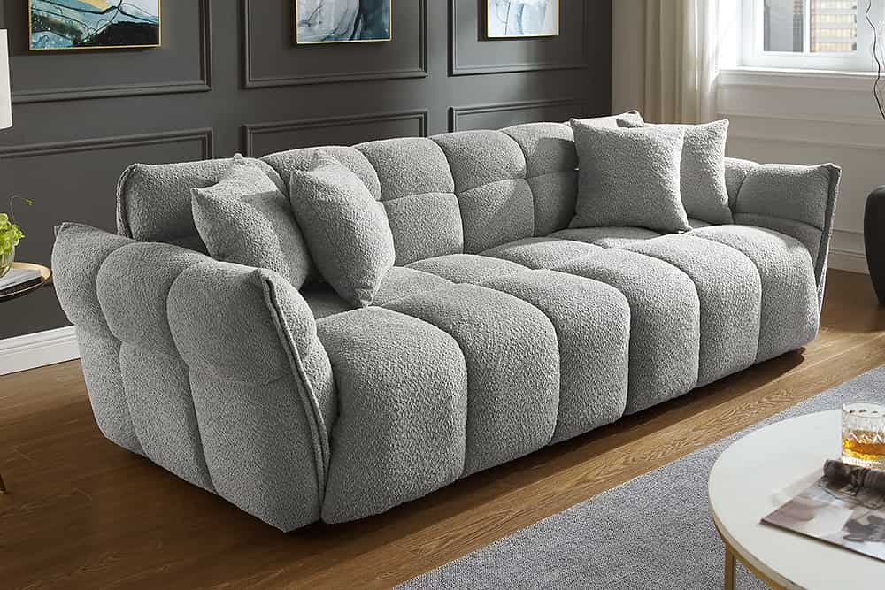 Modernes XXL Sofa CLOUD 260cm grau Bouclé Bigsofa Federkern inkl. Kissen