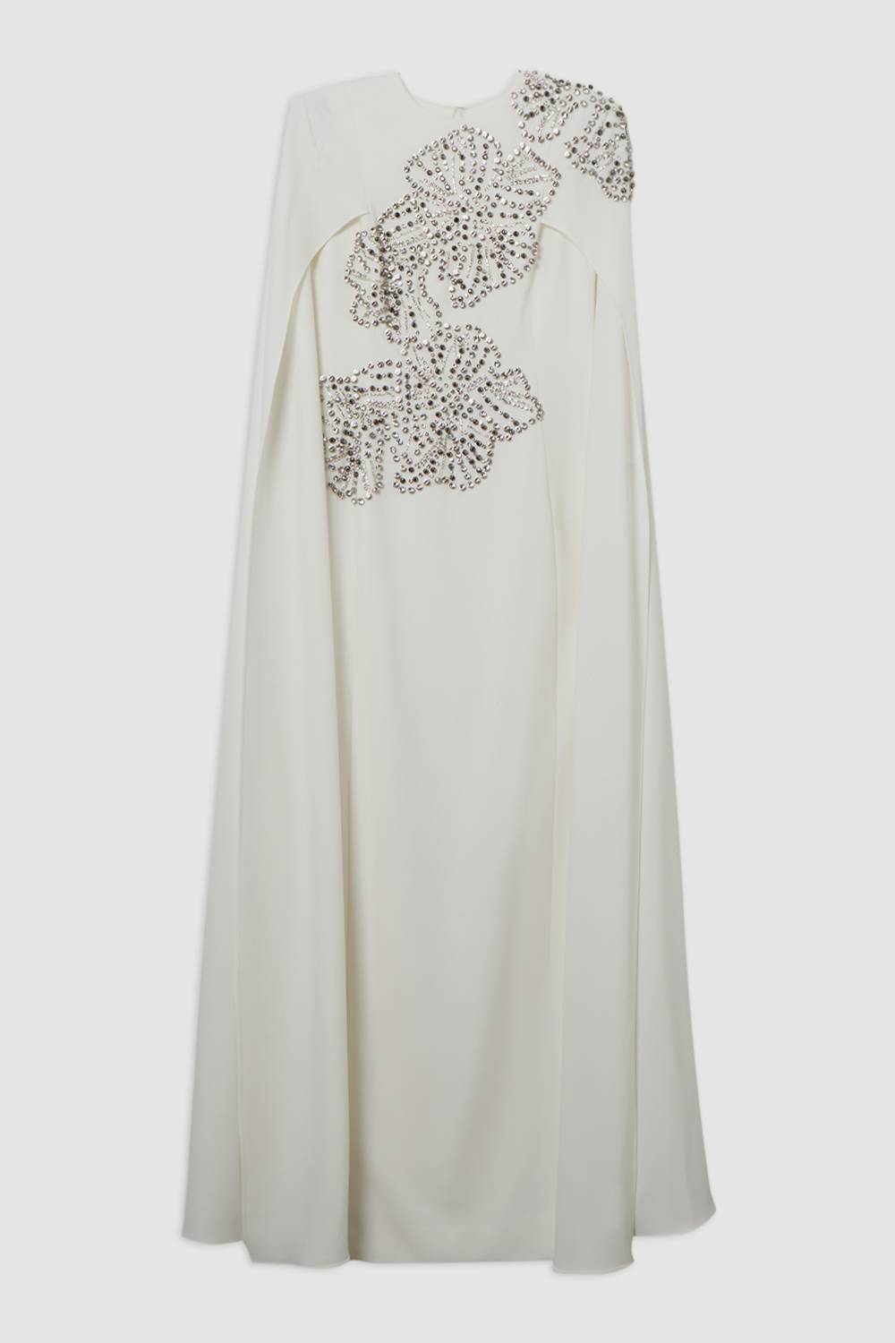 KarenMillen Robe longue à cape dramatique sur-mesure ornée de cristaux floraux placés
