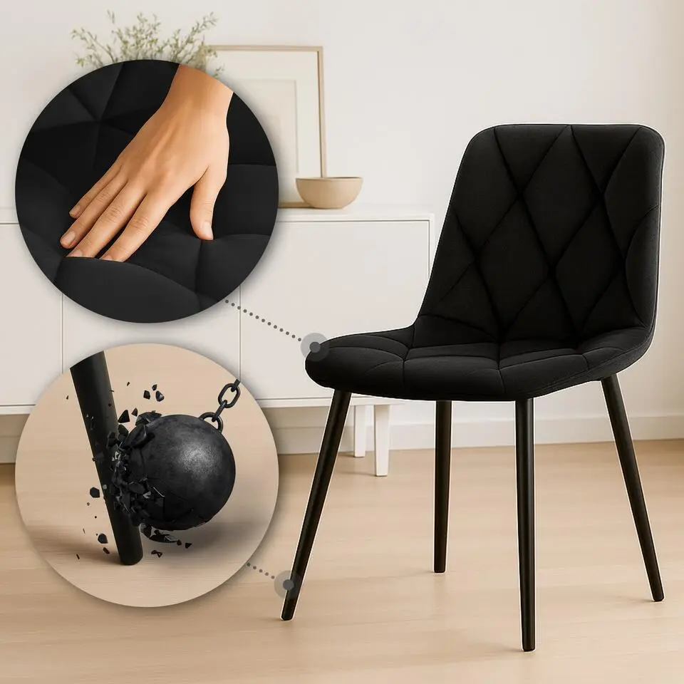 CLP Set van 2 Eetkamerstoel Clairton zwart Frame - Fluweel - zwart
