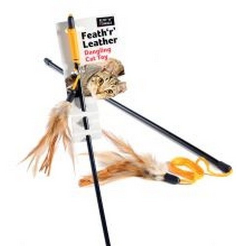 Brinquedo de penas de couro Feather 'R' para gatos, várias cores