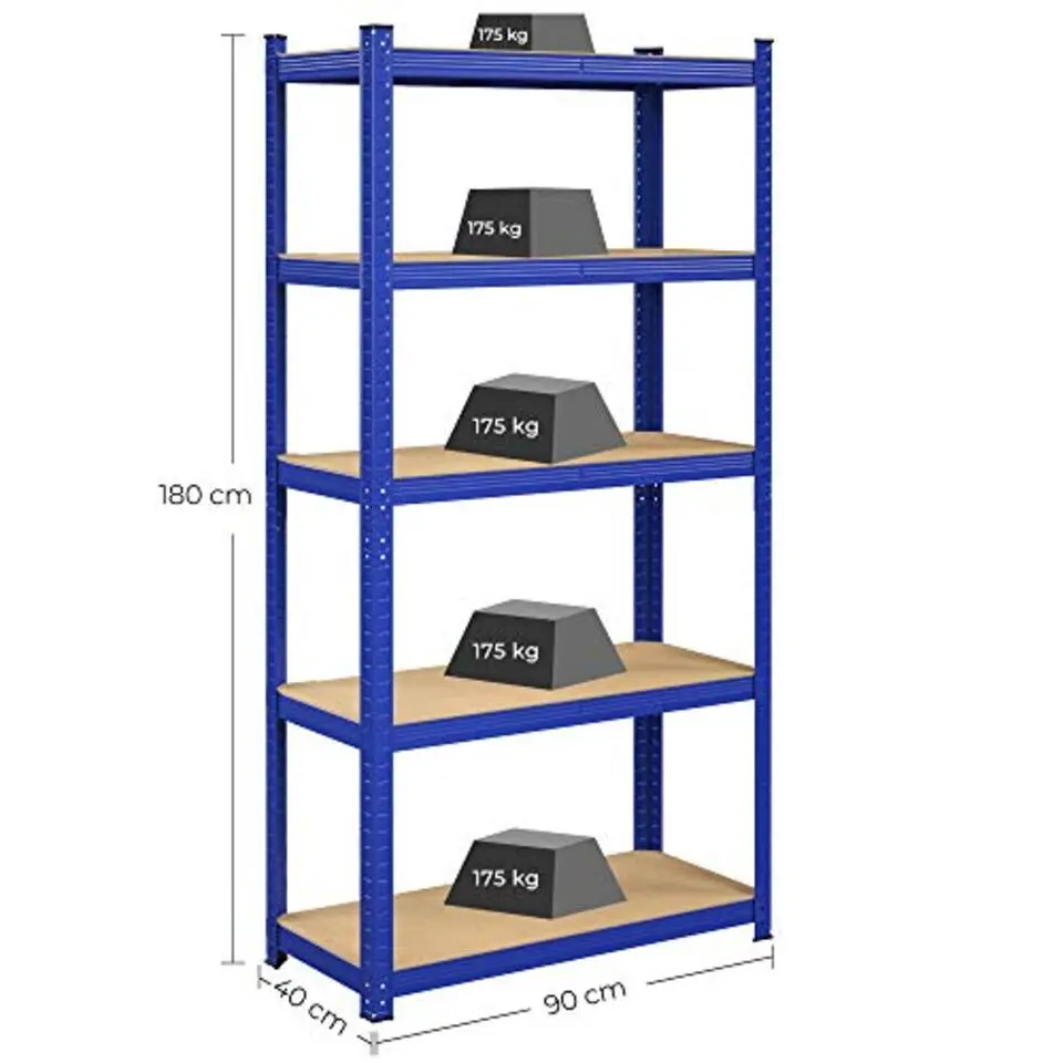Stalen stellingkast met 5 etages, 875 KG, 40x90x180cm, blauw
