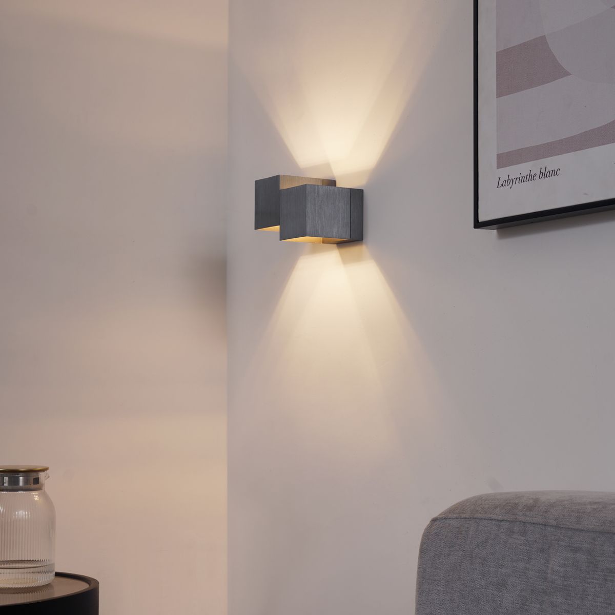 Moderne wandlamp gunmetal 2-lichts - Transfer Double