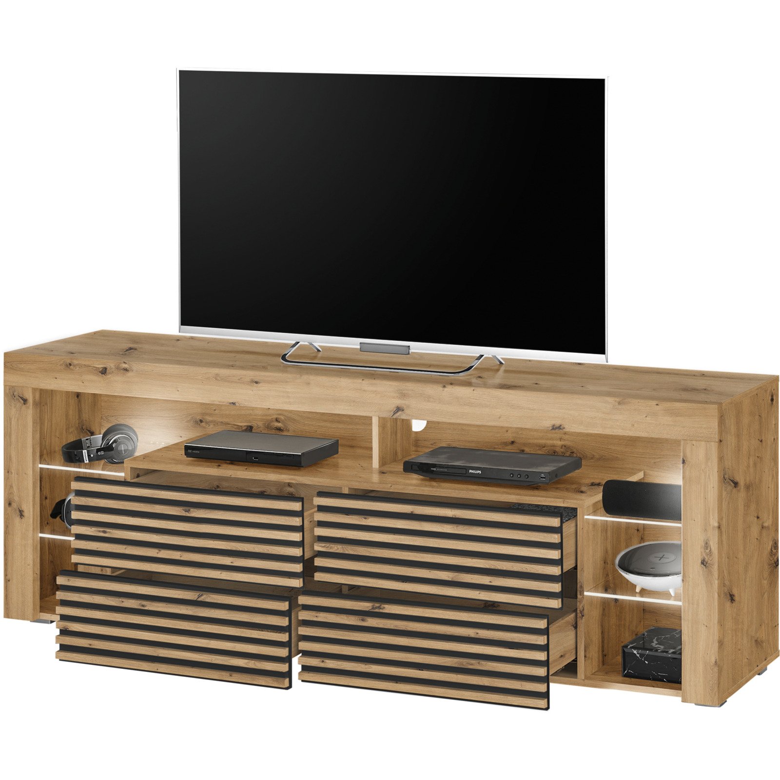 TV-Möbel Goal 2.0 Dekor Eiche Artisan, 179 x 66 x 44 cm, mit Lamellenfront