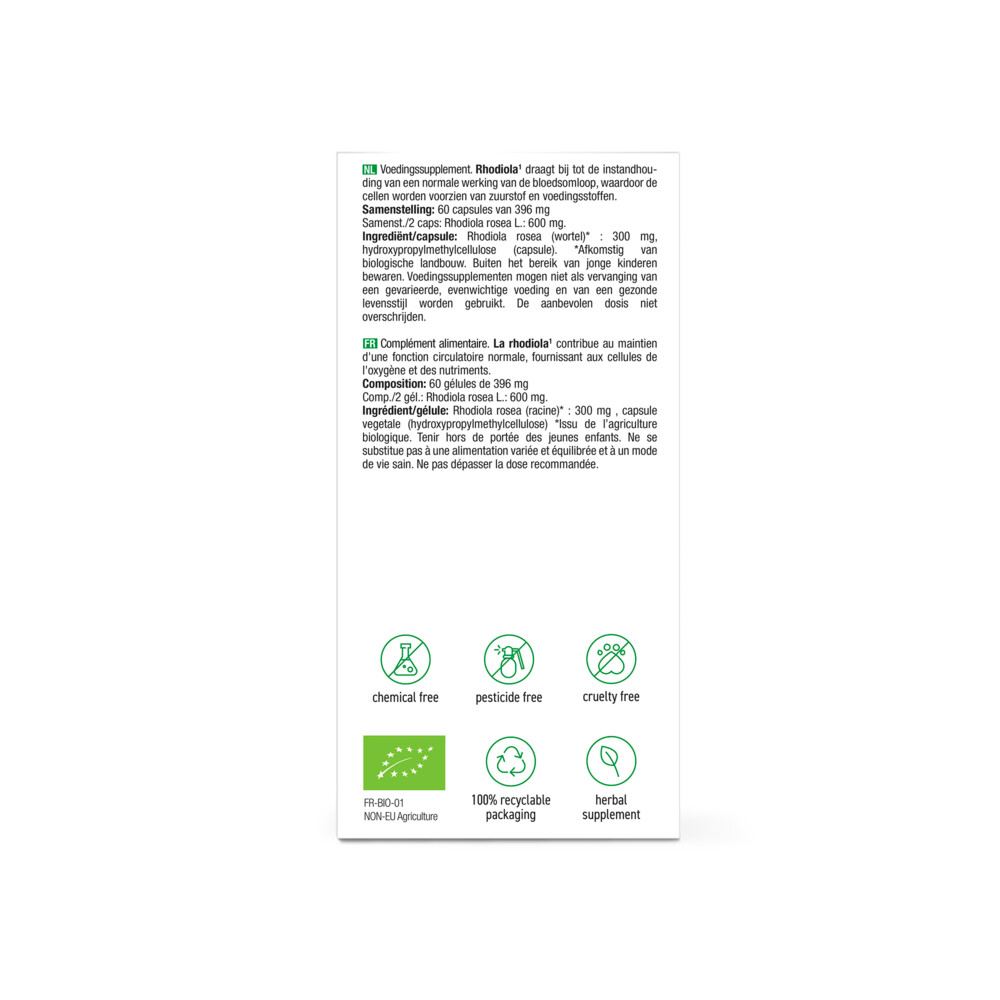 Purasana Rhodiola Rozenwortel Bio60 capsules
