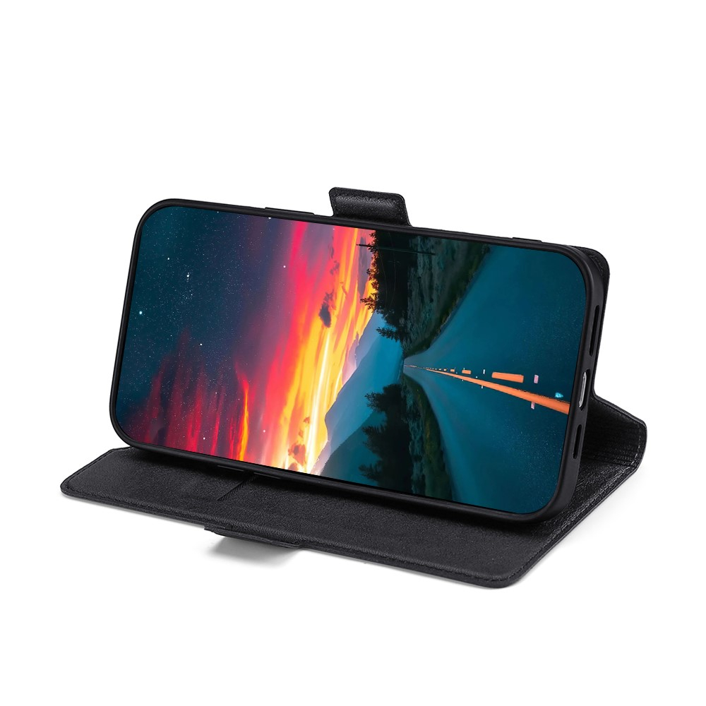 Samsung Galaxy S21 FE 5G Leder Tasche Flip Cover Litchi Look mit Kartenfach - Schwarz