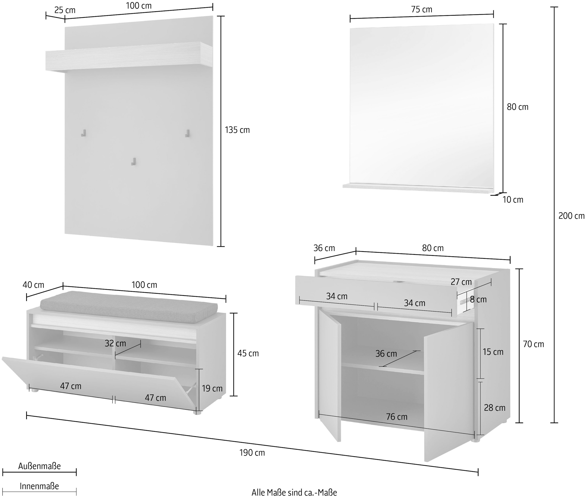 INOSIGN Garderoben-Set »GIRON/CiTY, moderne Garderobe, Komplettset mit viel Stauraum« Komplett-Set, 4 Stk. tlg.