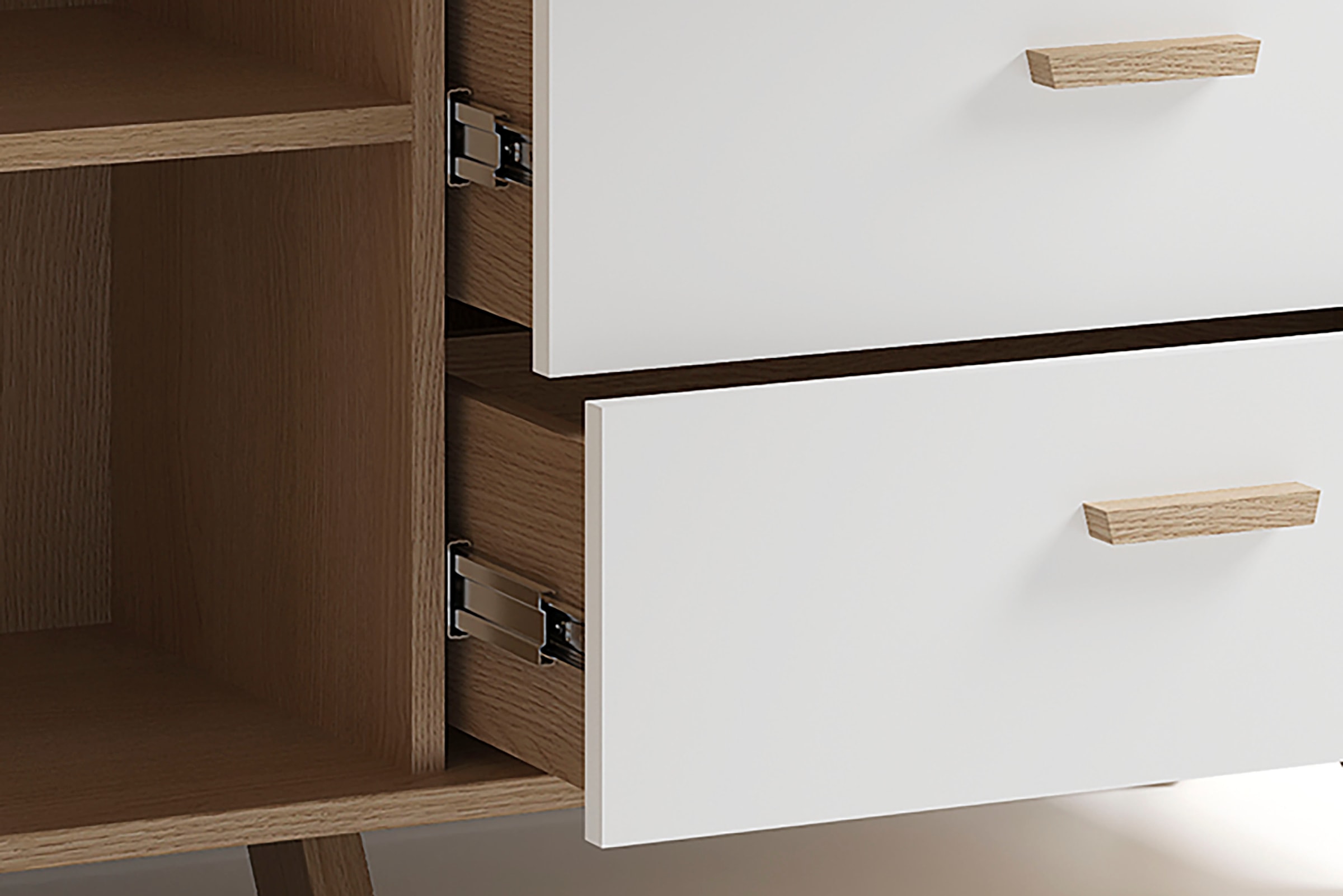 byLIVING Highboard »Bastian« 1 Stk. tlg. mit massiven Holzfüssen und Griffen, natürlicher Eichenlook, 120cm