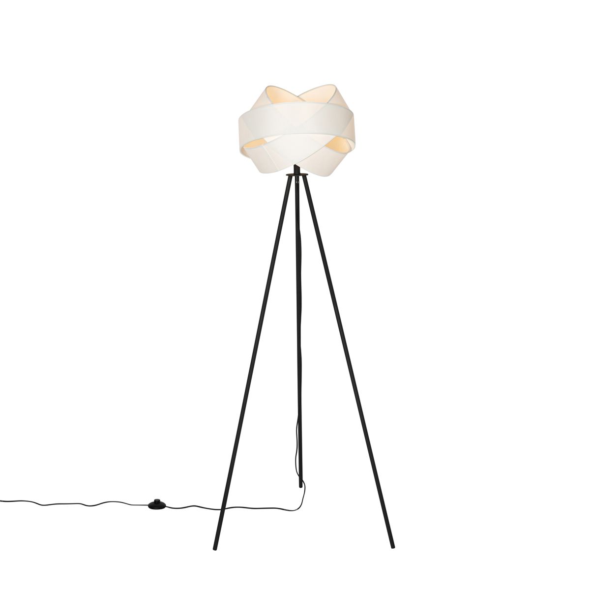 Moderne vloerlamp zwart met witte kap - Cloth