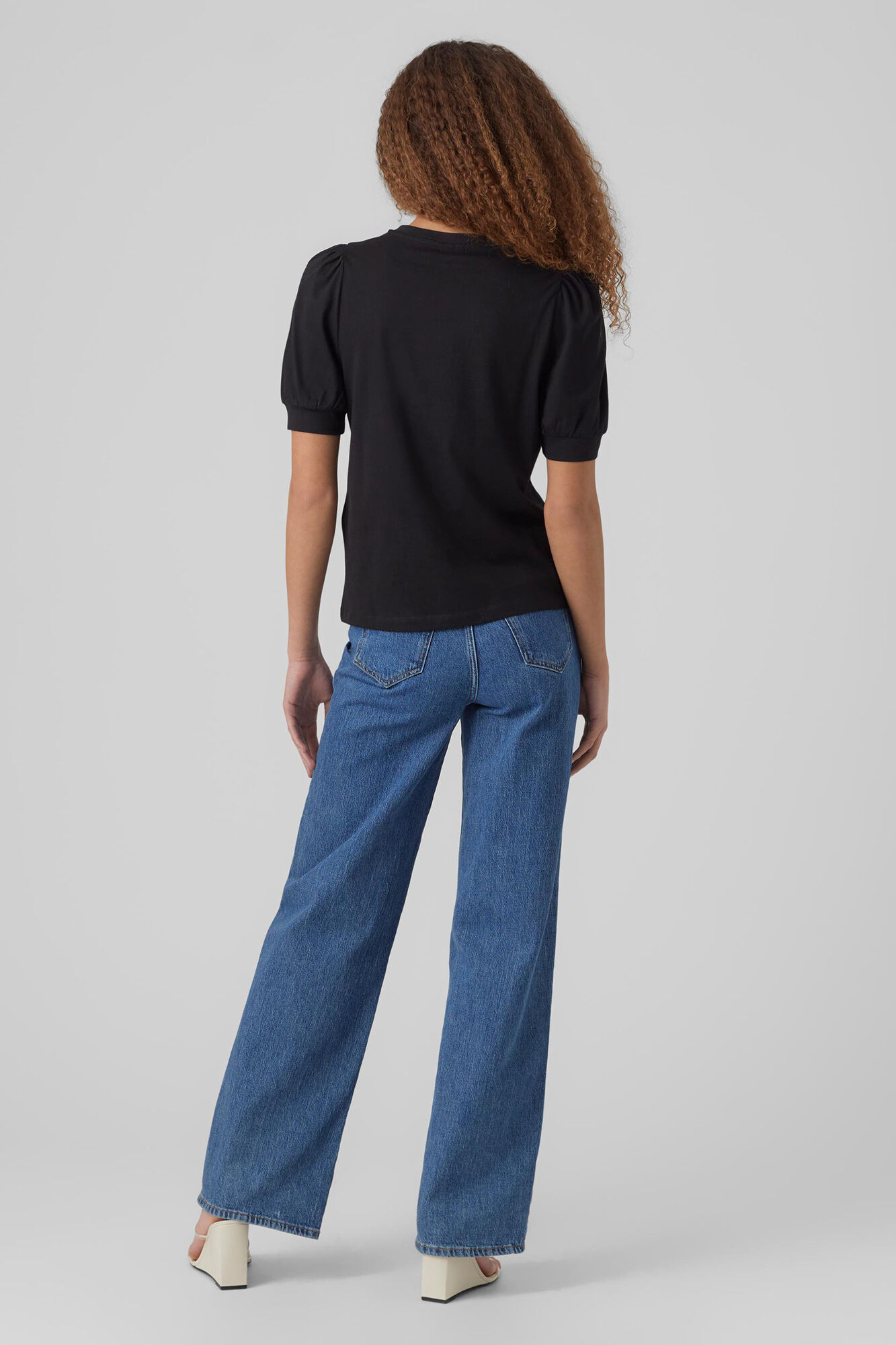Blusa de algodão com mangas bufantes - Preta