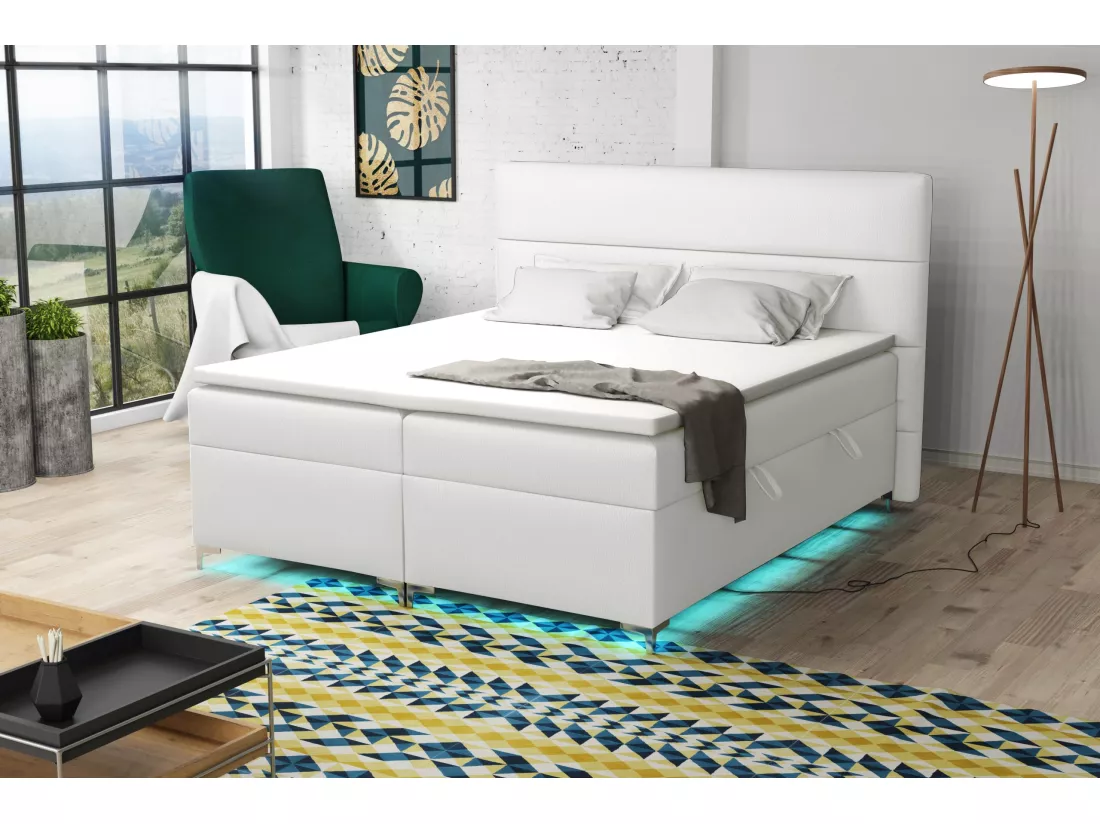 Lit boxspring avec surmatelas Verdalen LED, 160x200 cm, Soft 17 (Blanc)