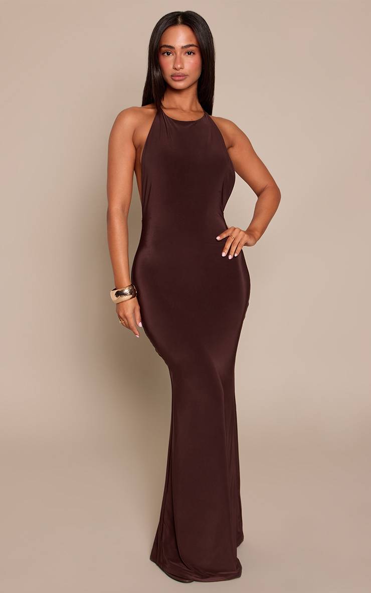 Chocolat Robe Maxi Petite En Jersey Moulant Avec Dos Échancré Et Détail D'anneau