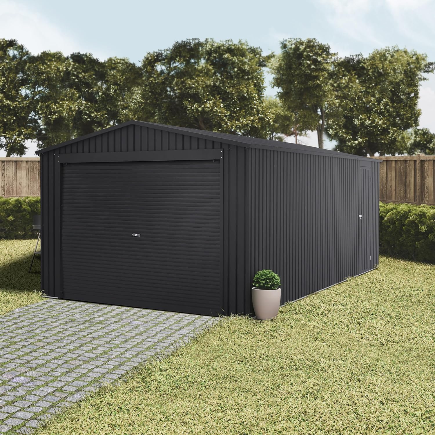 Wasabi - Metallischer Garagenunterstand 19,52 m² Jarama - 576x338x243 cm - Außen-Carport - Große Rolltür - Seitlicher Fußgängerzugang - Grau - Außenlagerung