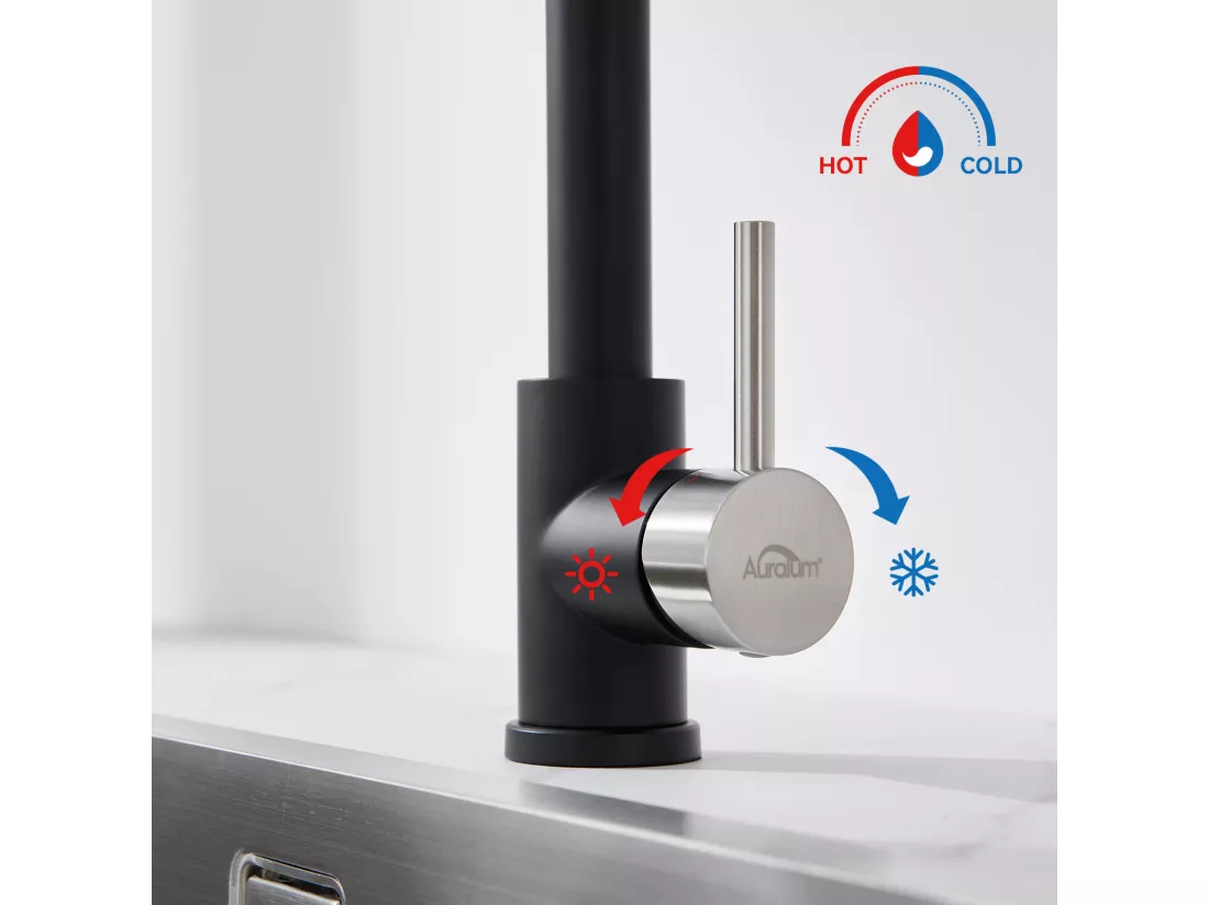 2PCS AURALUM MAX Mitigeur cuisine avec douchette Robinet Cuisine à Ressort Robinetterie cuisine Rotation 360°,2 Jets,Eau Froide/Chaude,Noir
