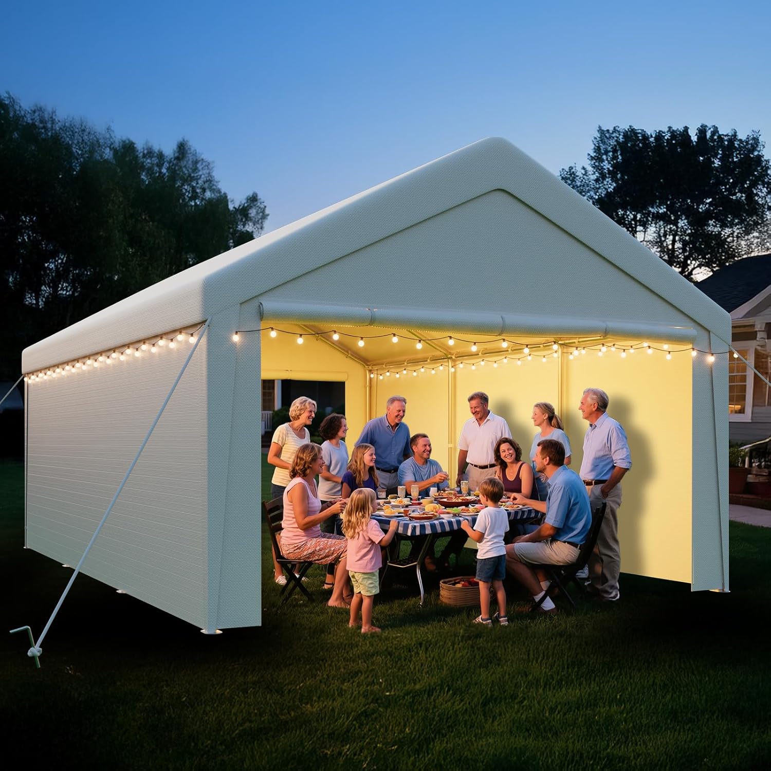 Pavillon mit 2 Seitenwände & 2 Eingänge, Schaffen eine Temporäre Raumlösung, 4x6 m XXL Zeltgarage Lagerzelt Weidezelt Gerätezelt Winterfest Windschutz Wasserdicht UV-beständig, Stahl & PE (Weiß