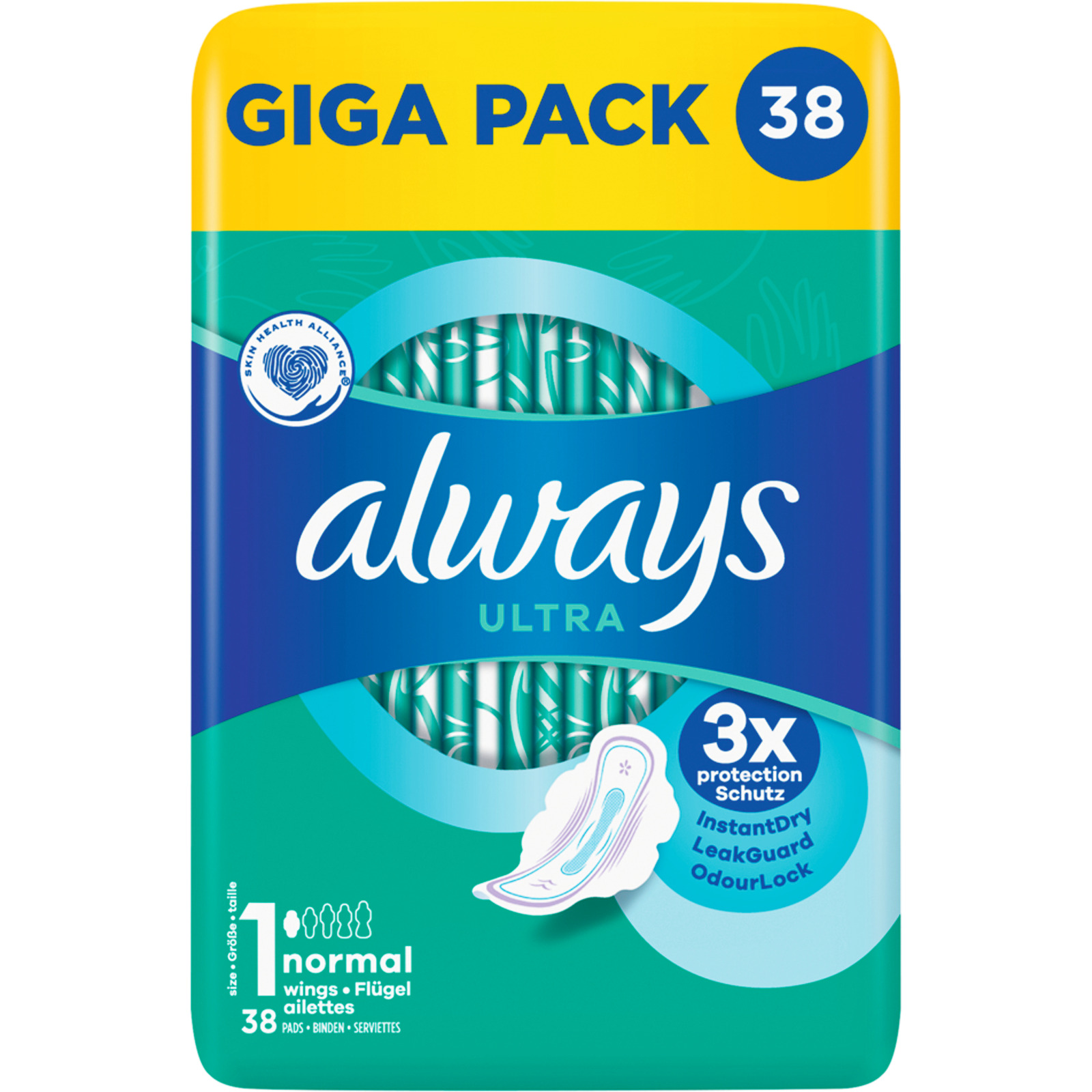 Always Ultra Damenbinden mit Flügeln Normal Grösse 1 GIGA PACK 38 Stück
