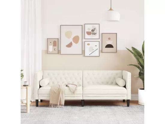 Canapé Chesterfield avec traversins 3 places crème velours