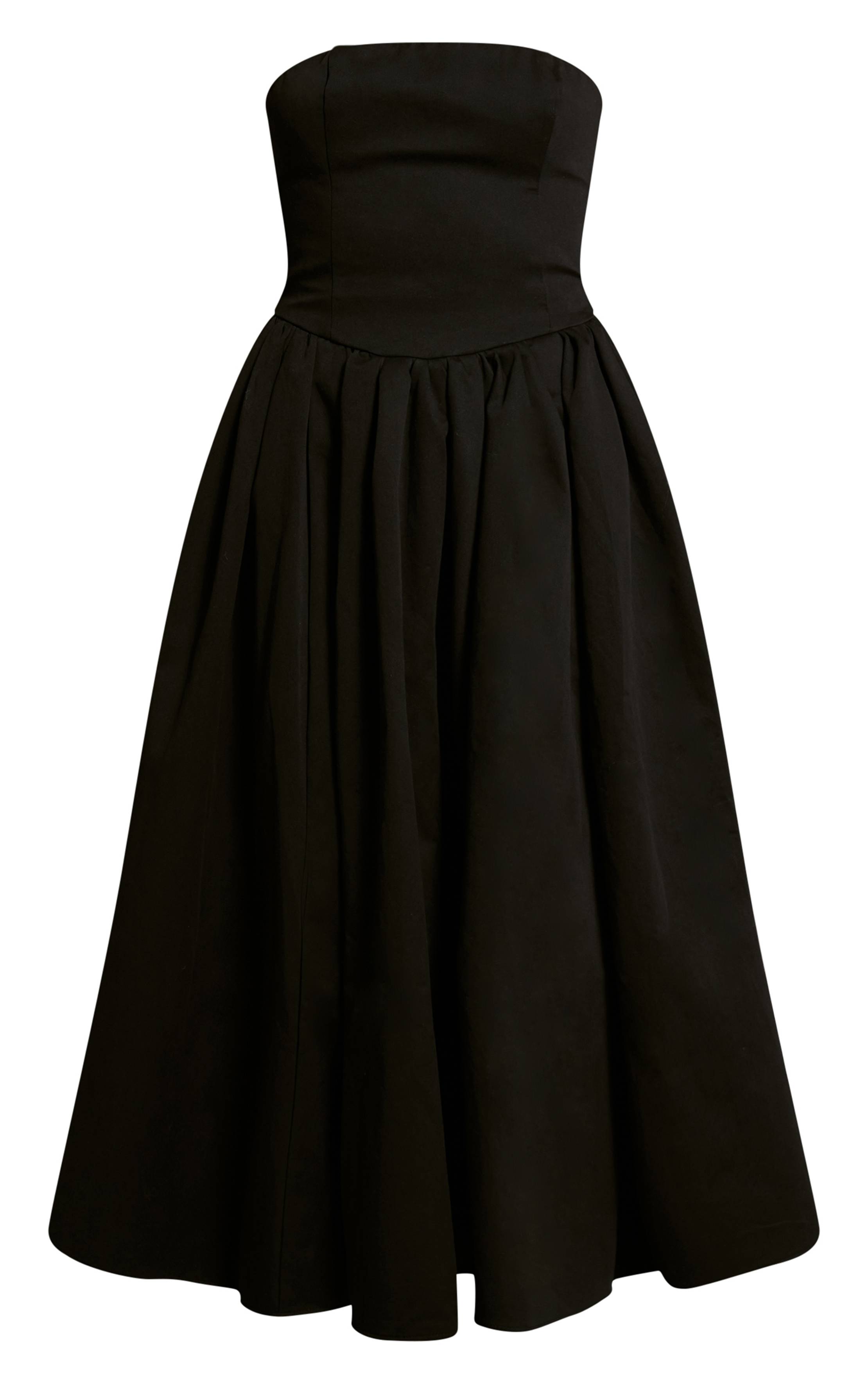 Noir Robe Patineuse Mi-longue À Bandeau Froncé En Tissu Tissé