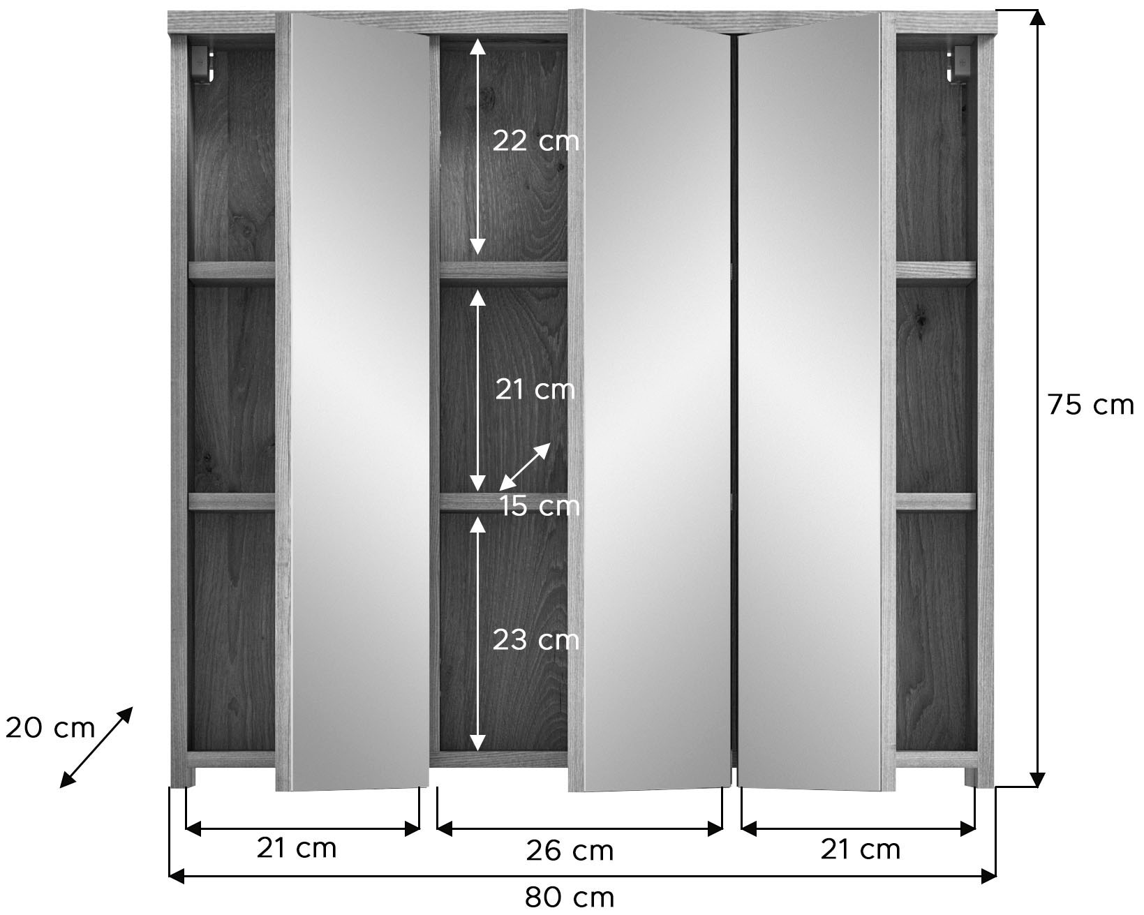 welltime Badezimmerspiegelschrank »Dolo, Breite 80 cm, 3 Spiegeltüren, 9 Fächer, 6 Einlegeböden« 1 Stk. tlg. Badmöbel, Badschrank, Schrank, Wandschrank, Bad, Badezimmer