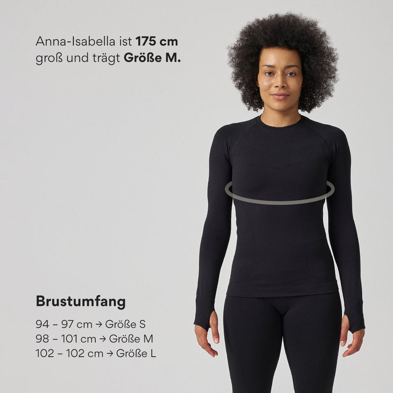 Sportshirt langarm Damen Schwarz