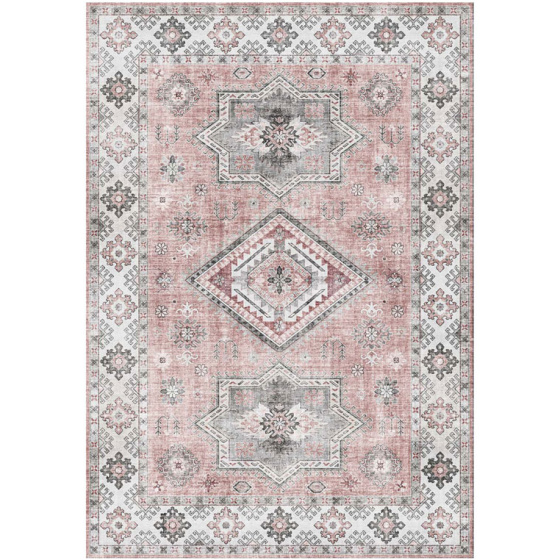 Tapis doux à motif oriental - taha - gris et rose - 160 x 230 cm