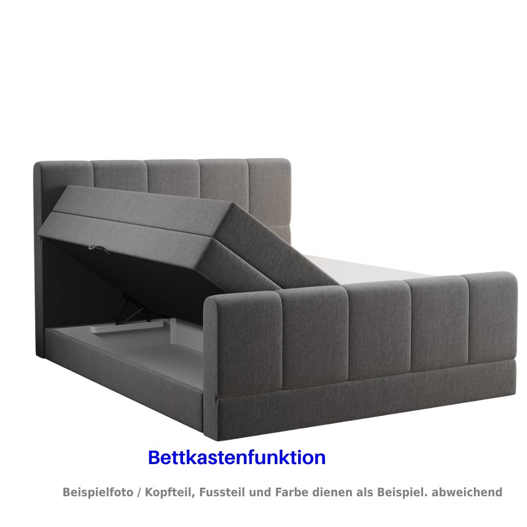 M-Punkt GmbH Boxspringbett PORTO mit Bettkasten 180 x 200 cm Webstoff Anthrazit - versch. Ausführungen