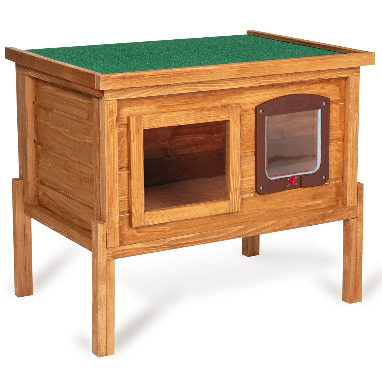 Pratik Garden Niche Autochauffante en Bois pour Chat naturel/vert