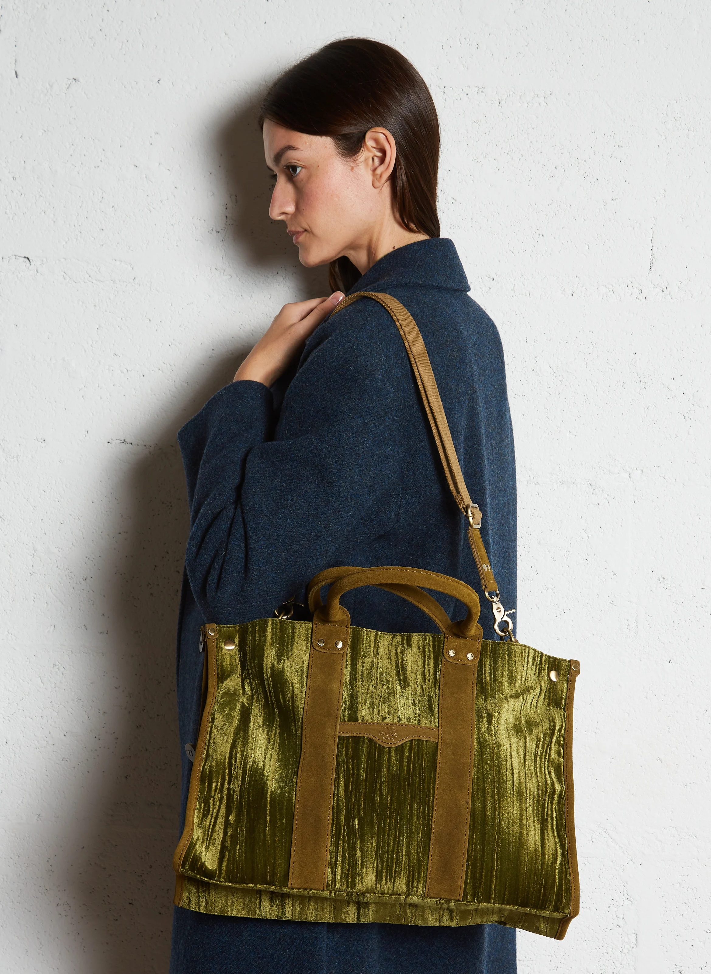 PRUDENCE - Sac cabas en cuir velours | Kaki