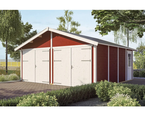 SKAN Varberg 3 dubbele garage, hout, 610 x 585 cm, Zweeds rood
